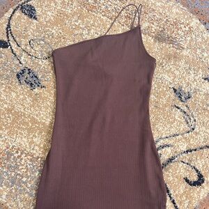 Elegant Brown One-Shoulder Dress